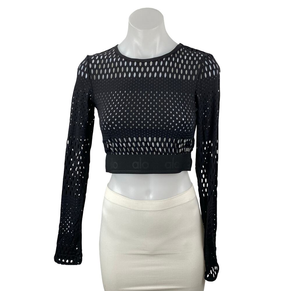 Alo Yoga Haute Women's Mesh Long Sleeve Athletic Activewear Summer Crop Top Sz S